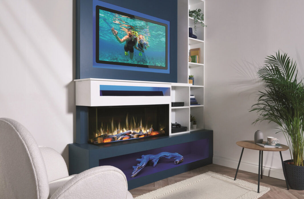 iRange-i1000e-Deep-White-Flame-Two-Sided-with-Woodland-Logs-and-LED_s-with-TV-Backgroundadl