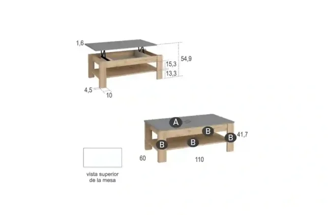 Mesa de centro elevable little