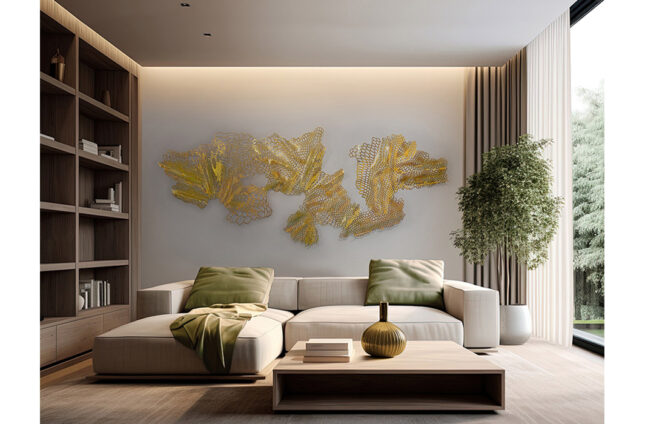 ESCULTURA PARED ACERO DORADO DRAKO