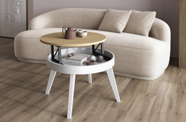 Mesa redonda elevable pata metáliza inclinada