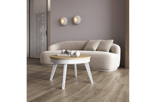 Mesa redonda elevable pata metáliza inclinada