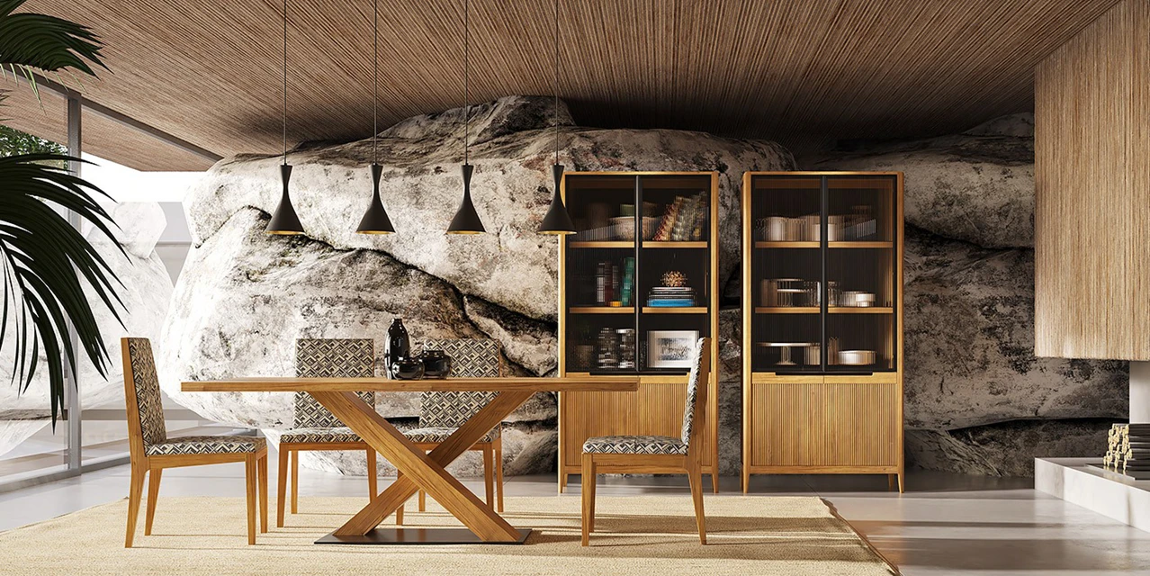 Vitrinas Tallín de madera en comedor contemporáneo
